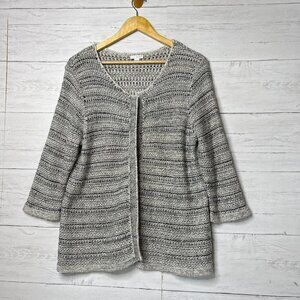 Pure Jill Cardigan Womens Size Medium Neutral 3/4 Sleeve Open Front Knit Sweater